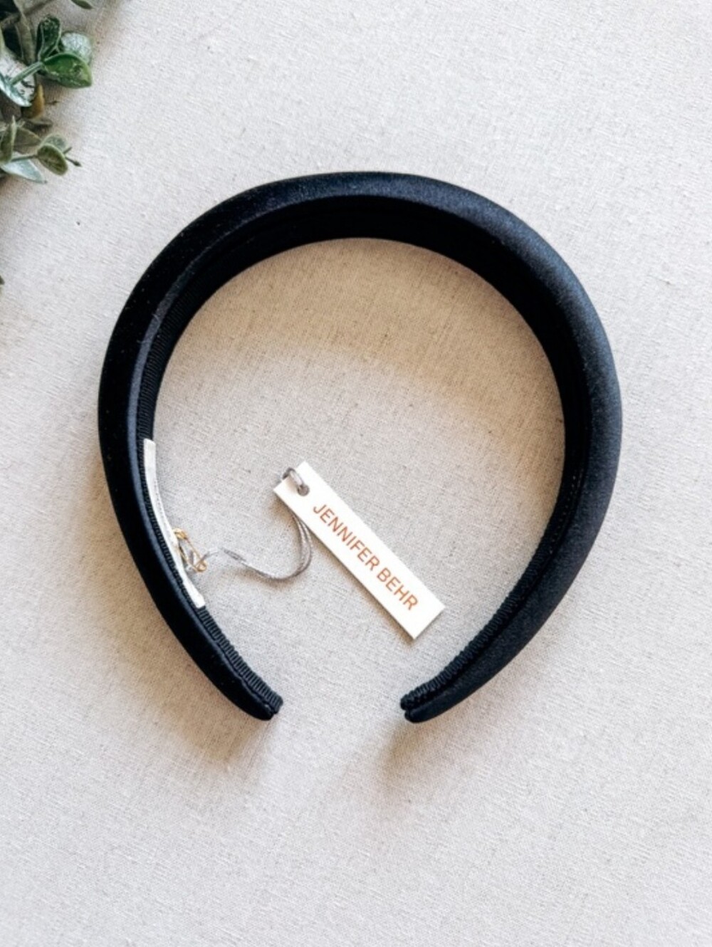 Jennifer Behr Black Satin Padded Headband Handmade in New York NWT